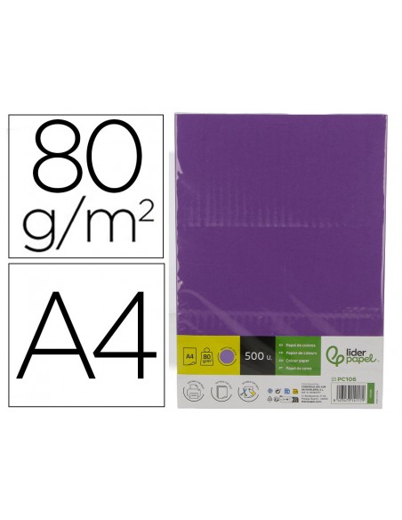 Papel color liderpapel din a4 80 g lila intenso paquete de 500 hojas