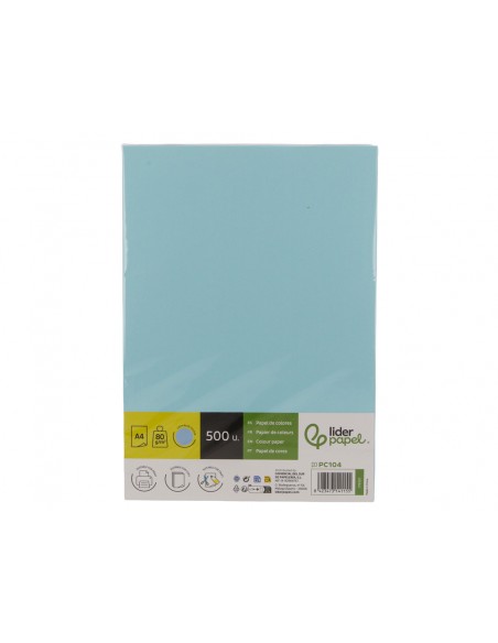 Papel color liderpapel din a4 80 g celeste paquete de 500 hojas