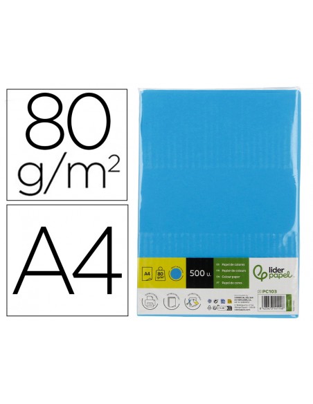 Papel color liderpapel din a4 80 g azul intenso paquete de 500 hojas