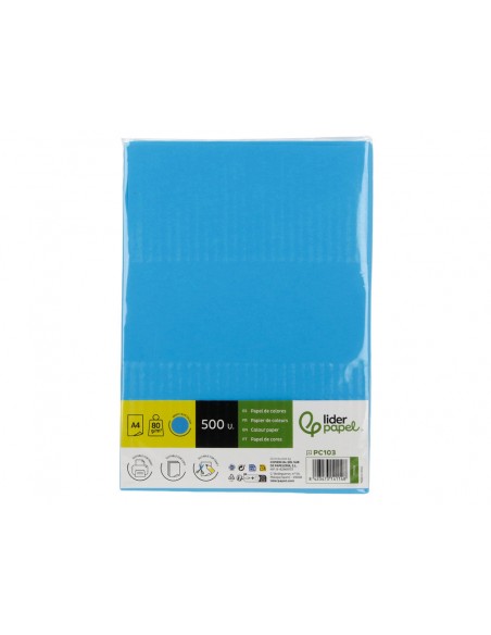Papel color liderpapel din a4 80 g azul intenso paquete de 500 hojas