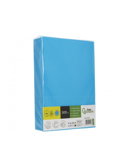 Papel color liderpapel din a4 80 g azul intenso paquete de 500 hojas