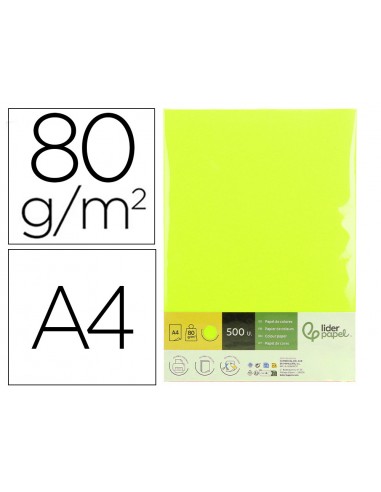 Papel color liderpapel din a4 80 g amarillo neon paquete de 500 hojas