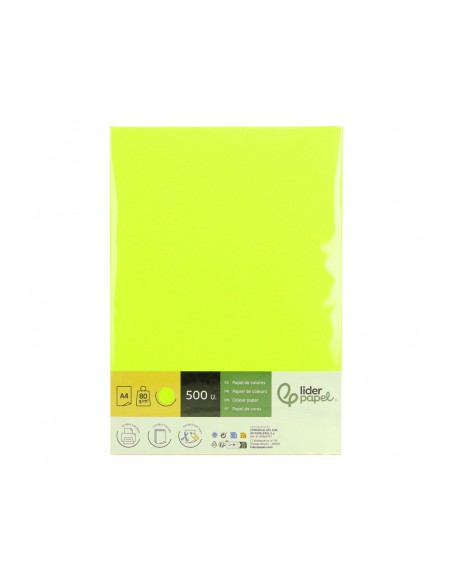 Papel color liderpapel din a4 80 g amarillo neon paquete de 500 hojas