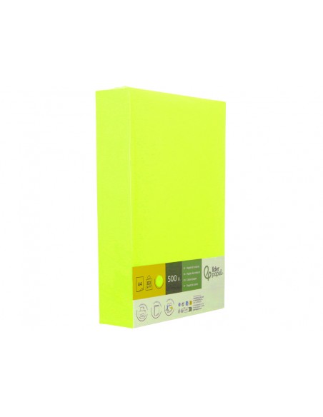 Papel color liderpapel din a4 80 g amarillo neon paquete de 500 hojas
