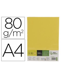 Papel color liderpapel din a4 80 g amarillo intenso paquete de 500 hojas
