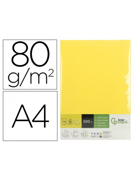 Papel color liderpapel din a4 80 g amarillo paquete de 500 hojas