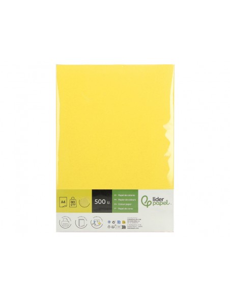Papel color liderpapel din a4 80 g amarillo paquete de 500 hojas