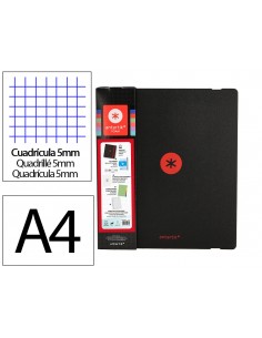 Carpeta con recambio antartik a4 cuadro 5mm foam 4 anillas 35mm mixtas bicolor negro rojo