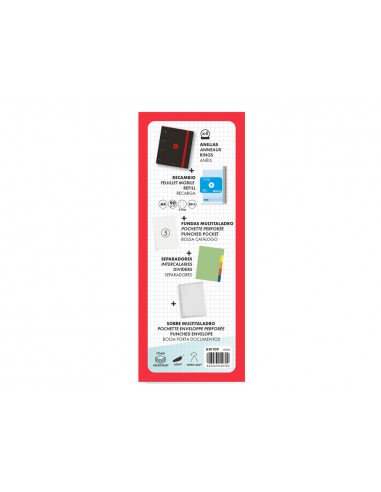 Carpeta con recambio antartik a4 cuadro 5mm foam 4 anillas 35mm mixtas bicolor negro rojo