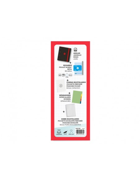 Carpeta con recambio antartik a4 cuadro 5mm foam 4 anillas 35mm mixtas bicolor negro rojo