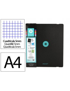 Carpeta con recambio antartik a4 cuadro 5mm foam 4 anillas 35mm mixtas bicolor negro menta