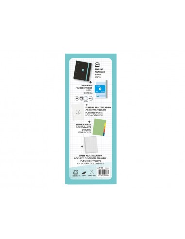 Carpeta con recambio antartik a4 cuadro 5mm foam 4 anillas 35mm mixtas bicolor negro menta