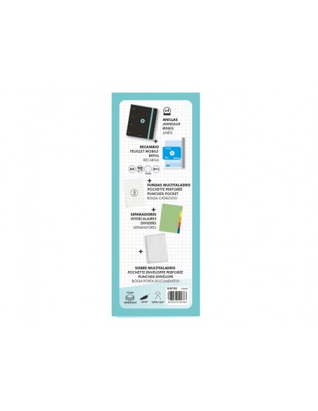 Carpeta con recambio antartik a4 cuadro 5mm foam 4 anillas 35mm mixtas bicolor negro menta
