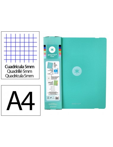 Carpeta con recambio antartik a4 cuadro 5mm foam 4 anillas 35mm mixtas color menta