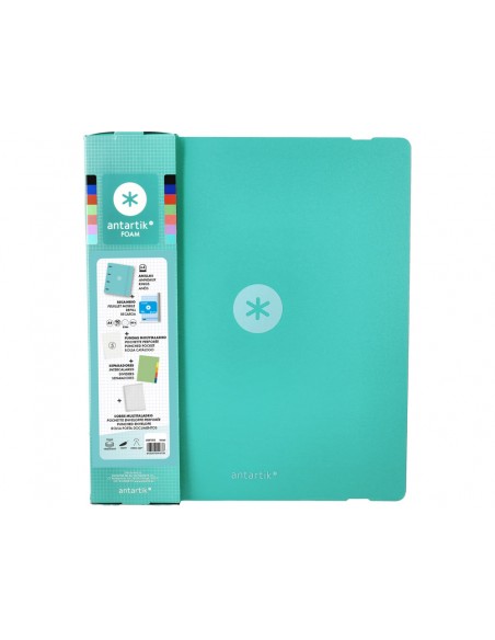 Carpeta con recambio antartik a4 cuadro 5mm foam 4 anillas 35mm mixtas color menta
