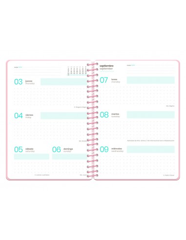 Agenda escolar liderpapel 26-27 espiral military semana vista a5+ bilingue 80g papel fsc rosa