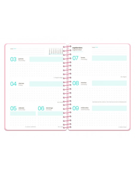 Agenda escolar liderpapel 26-27 espiral military semana vista a5+ bilingue 80g papel fsc rosa