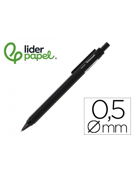 Portaminas liderpapel coleccion 5 con clip y goma punta 0.5 mm negro