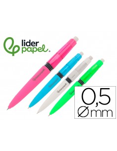 Portaminas liderpapel coleccion 2 con fuelle y goma con acabado soft touch 0,5 mm 4 colores surtidos