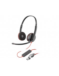 Auriculares poly con cable blackwire 3220 stereo usb-c + adaptador usb-c/a