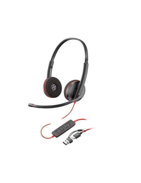 Auriculares poly con cable blackwire 3220 stereo usb-c + adaptador usb-c/a