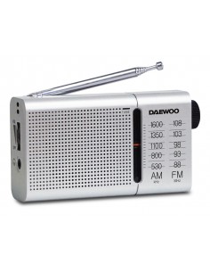 Radio portatil daewoo am/fm antena telescopica auriculares incluidos jack 3.5 mm color plata