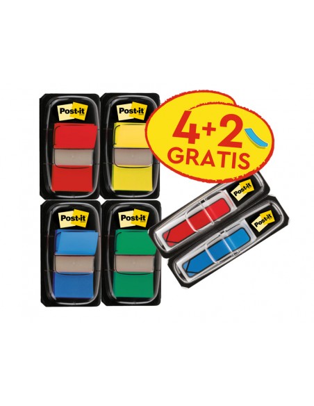 Banderitas separadoras post-it 680 dispensador 50 hojas 4 colores surtidos + 2 dispensadores 684 flecha 2