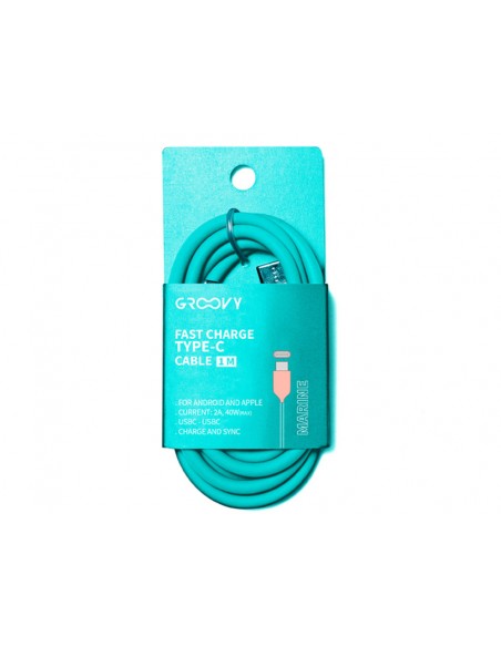 Cable groovy tipo c a tipo c carga rapida longitud 1 m color azul turquesa