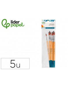Pinceles sinteticos liderpapel punta redonda bolsa de 5 unidades tamaños surtidos certificado fsc