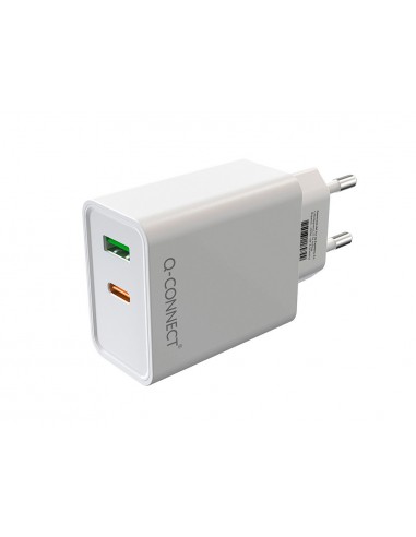 Cargador de pared q-connect usb-a y usb-c 20 w blanco