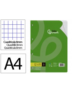 Recambio liderpapel a4 100 hojas 75gr cuadro 8mm con margen 4 taladros