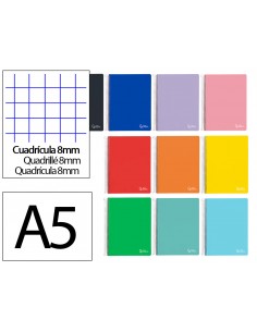Cuaderno espiral liderpapel a5 witty tapa dura 80h 90gr cuadro 8mm con margen colores surtidos