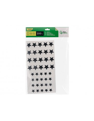 Gomets liderpapel autoadhesivo estrellas plateadas surtidas bolsa de 5 hojas con 200 unidades