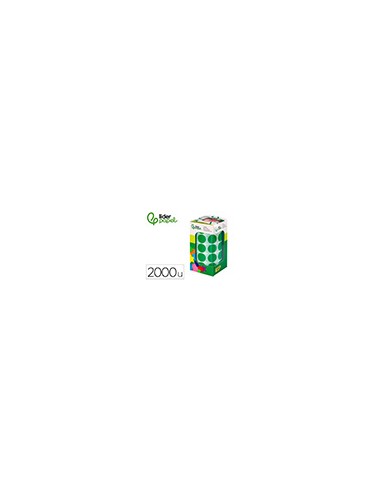 Gomets liderpapel autoadhesivo circulos 20 mm verde rollo de 2000 unidades en caja de carton