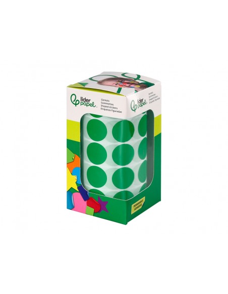 Gomets liderpapel autoadhesivo circulos 20 mm verde rollo de 2000 unidades en caja de carton Gomets liderpapel autoadhesivo circulos 20 mm verde rollo de 2000 unidades en caja de carton
