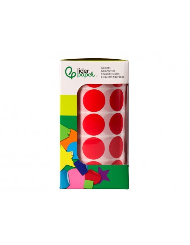 Gomets liderpapel autoadhesivo circulos 20 mm rojo rollo de 2000 unidades en caja de carton