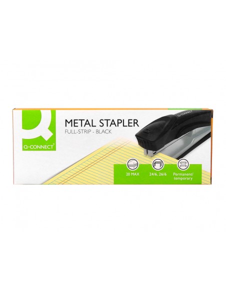 Grapadora q-connect kf14211 metalica negra capacidad 20 hojas Grapadora q-connect kf14211 metalica negra capacidad 20 hojas