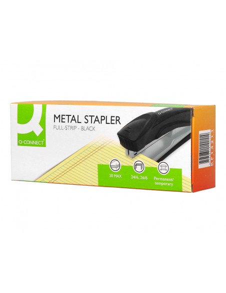 Grapadora q-connect kf14211 metalica negra capacidad 20 hojas Grapadora q-connect kf14211 metalica negra capacidad 20 hojas