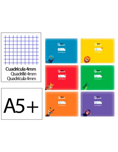 Libreta liderpapel pautaguia tapa cartoncillo 32h din a5+ 75gr cuadriculado pautado 4mm apaisada con margen 6 colores