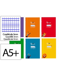 Libreta liderpapel pautaguia tapa cartoncillo 32h din a5+ 75gr cuadriculado pautado 3mm con margen 6 colores surtidos