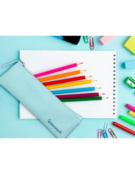 Estuche portatodo liderpapel plano estrecho una cremallera 200x60 mm azul celeste