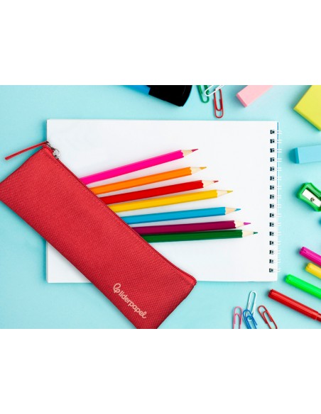 Estuche portatodo liderpapel plano estrecho una cremallera 200x60 mm rojo Estuche portatodo liderpapel plano estrecho una cremallera 200x60 mm rojo