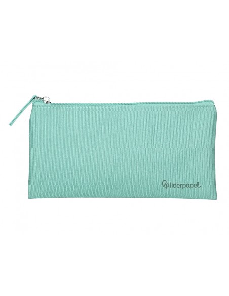 Estuche portatodo liderpapel plano ancho una cremallera 200x100 mm verde manzana