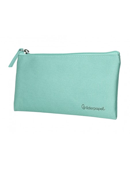Estuche portatodo liderpapel plano ancho una cremallera 200x100 mm verde manzana