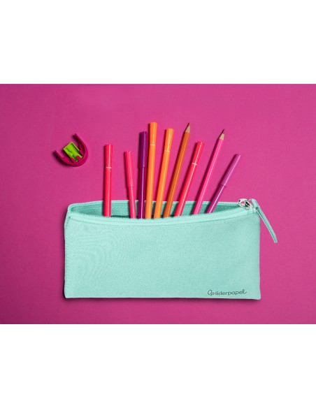 Estuche portatodo liderpapel plano ancho una cremallera 200x100 mm verde manzana
