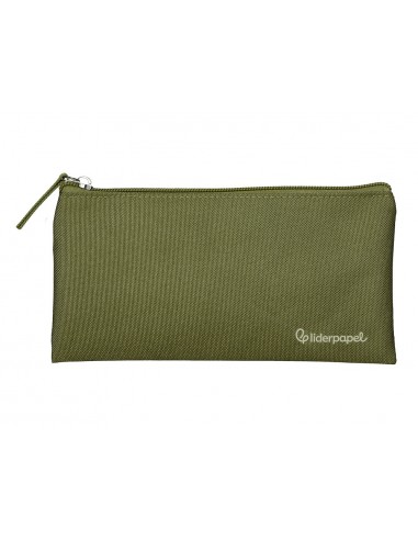 Estuche portatodo liderpapel plano ancho una cremallera 200x100 mm verde militar
