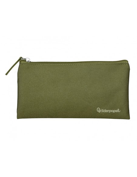 Estuche portatodo liderpapel plano ancho una cremallera 200x100 mm verde militar