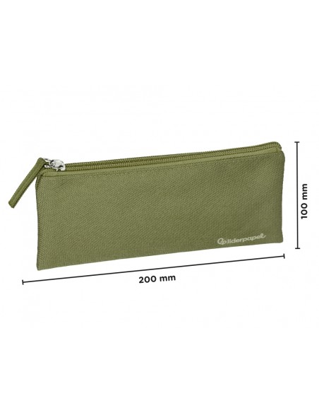 Estuche portatodo liderpapel plano ancho una cremallera 200x100 mm verde militar