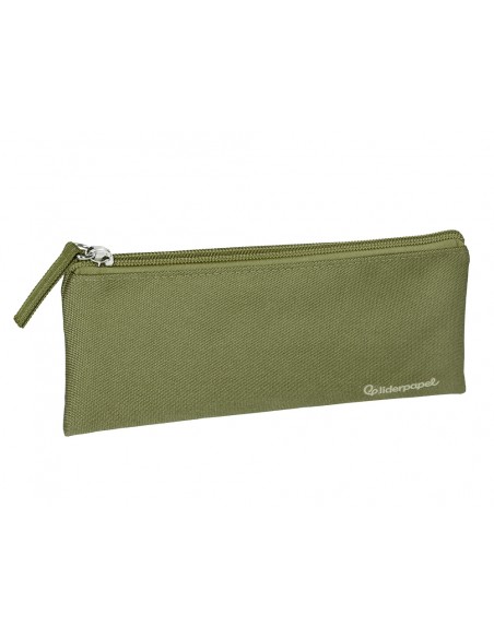 Estuche portatodo liderpapel plano ancho una cremallera 200x100 mm verde militar
