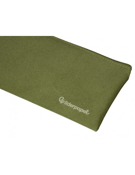 Estuche portatodo liderpapel plano ancho una cremallera 200x100 mm verde militar